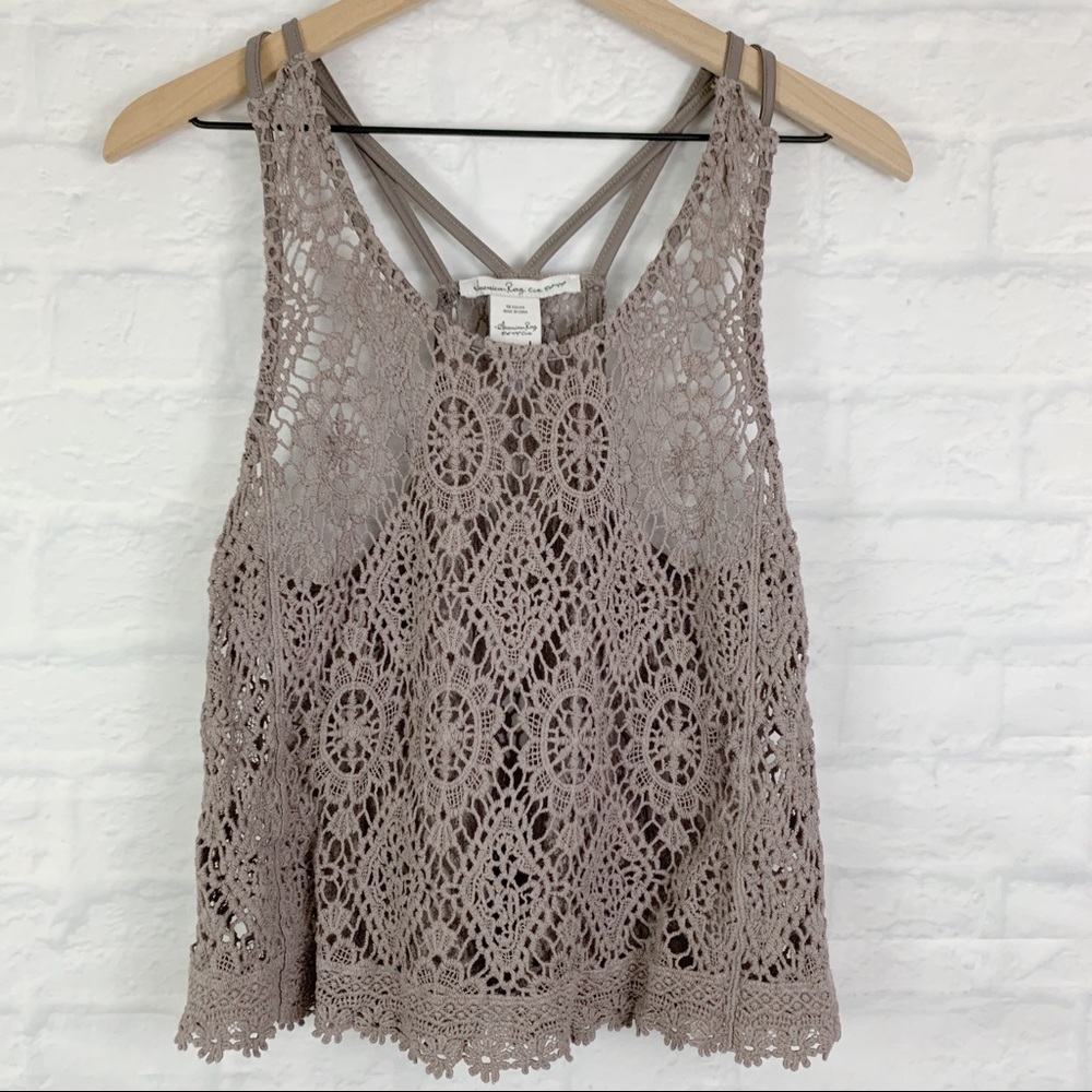 American Rag Taupe Crochet Tank Top